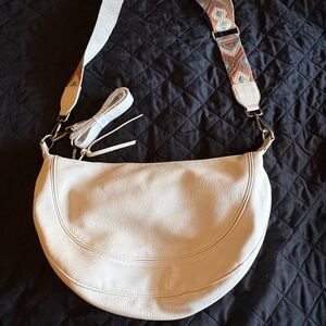 Anthropologie Cream Crossbody Bag with Patterned Strap